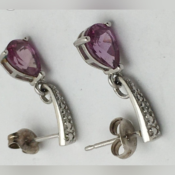 Petite sterling sterling silver earrings with pik purple stones - Picture 2 of 4